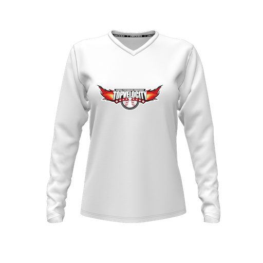 [FTLVPTWH-FYXS-LOGO1] Decker Performance T-Shirt (Female Youth XS, White, V Neck, Logo 1, Long Sleeve)